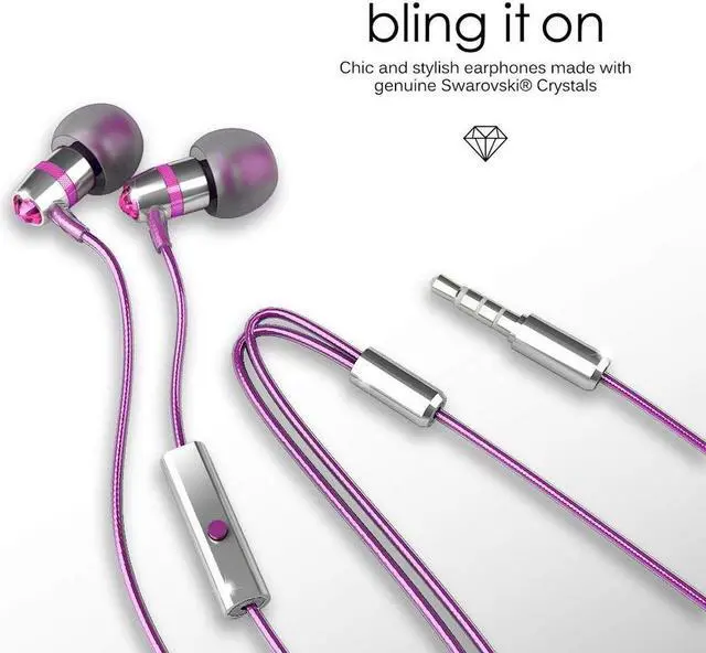 Alt view image 8 of 20 - Mee audio Pink  EP-M11J-PK-MEE  3.5mm  Connector In-Ear Headphones with Microphone Made with Swarovski Crystals