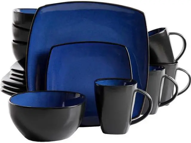 Alt view image 5 of 5 - Gibson Soho Lounge 16 Piece Reactive Glaze Dinnerware Plates, Bowls, & Mugs, Blue
