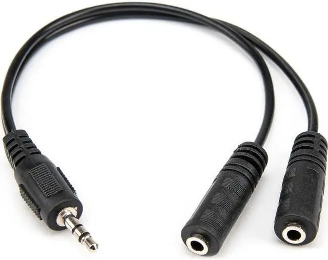 Alt view image 3 of 3 - Rocstor Premium Slim 7.87" 3.5mm to 2x 3.5mm M/F Stereo Splitter Cable Black