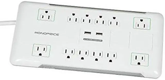 Alt view image 2 of 14 - Monoprice 12 Outlet Power Surge Protector with 2 Built-In USB Charger Ports - 4320 Joules, 6ft Cord