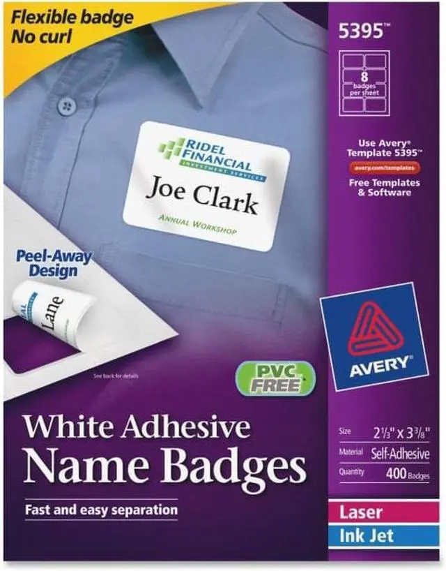 Alt view image 2 of 2 - Flexible Adhesive Name Badge Labels, 2 1/3 x 3 3/8, White, 400/BX 5395