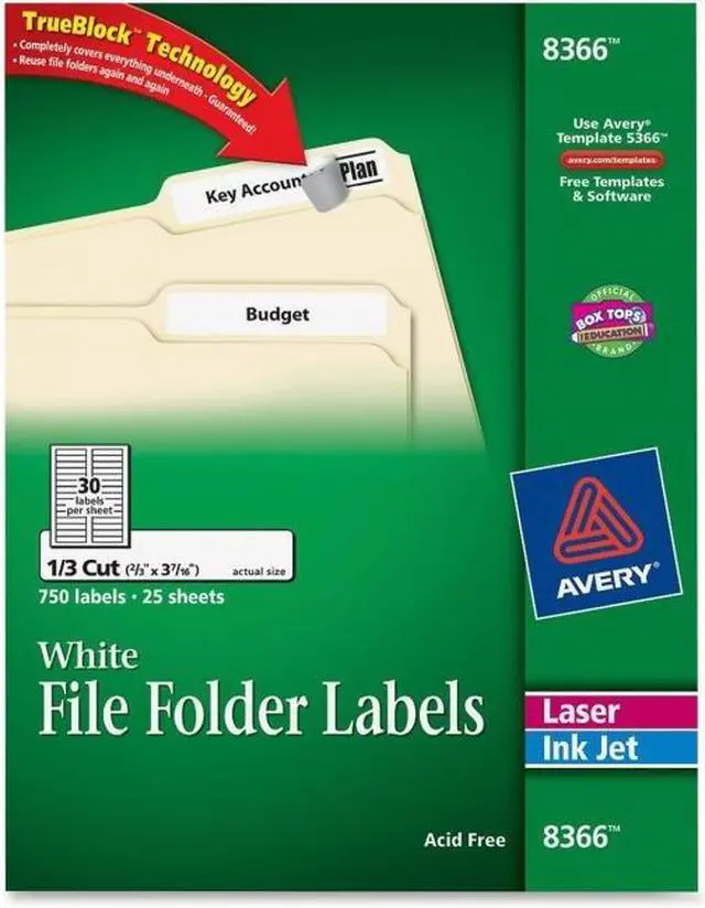 Alt view image 2 of 2 - Avery White File Folder Labels, 2/3" x 3-7/16" - Pack of 750