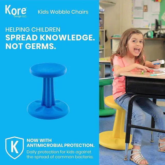 Alt view image 7 of 14 - Kore Wobble Chair - Age 8-9, Grade 3-4, Blue (16in) - Flexible Seating Stool for Classroom, Elementary School, ADD/ADHD - Made in USA