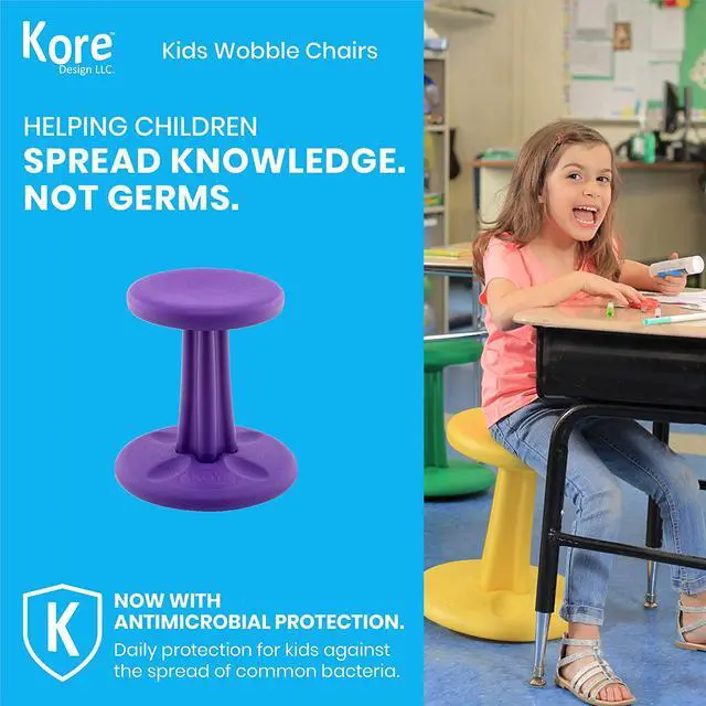 Alt view image 4 of 11 - Kore Pre-teen Wobble Chair - Age 10-11 , Grade 5-6, Purple (18in) Flexible Seating Stool for Classroom, Home & School, ADD/ADHD - Made in USA