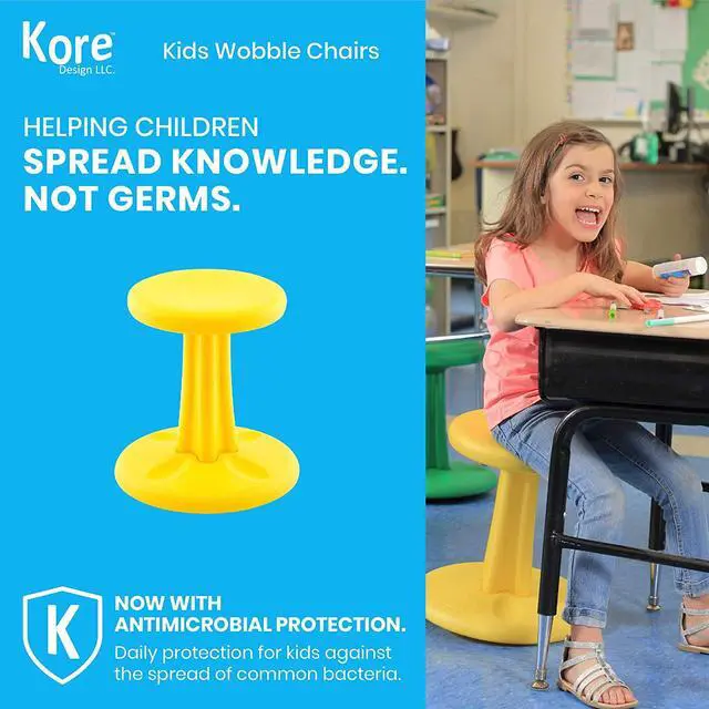 Alt view image 4 of 12 - Kore Wobble Chair - Age 6-7, Grade 1-2, Yellow (14in) Kids Wobble Chair - Flexible Seating Stool for Classroom & Elementary School, ADD/ADHD - Made in USA