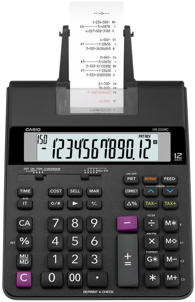 Alt view image 2 of 13 - Casio Printing Calculator 12-Digit 7-3/4"Wx10-3/4"Lx2-3/10"H BK HR200RC