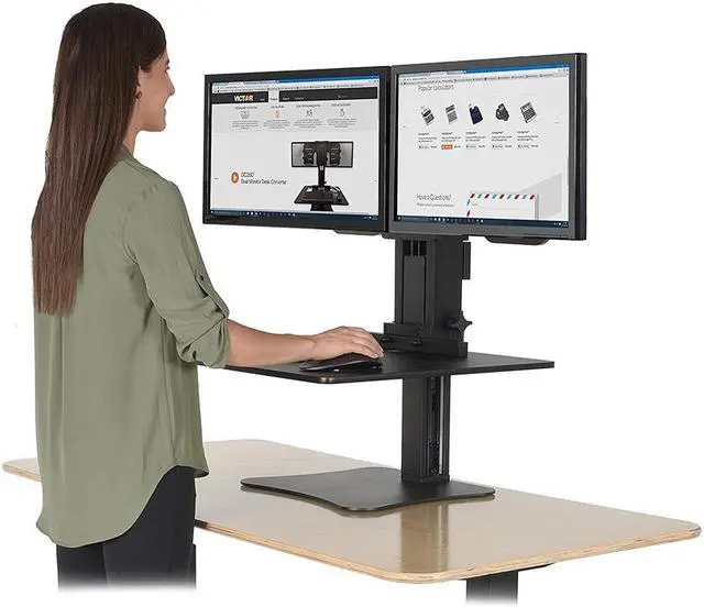 Alt view image 15 of 20 - Victor DC350 High Rise Collection Dual Monitor Sit-Stand Desk Converter, 28 X 23 X 15.5, Blk