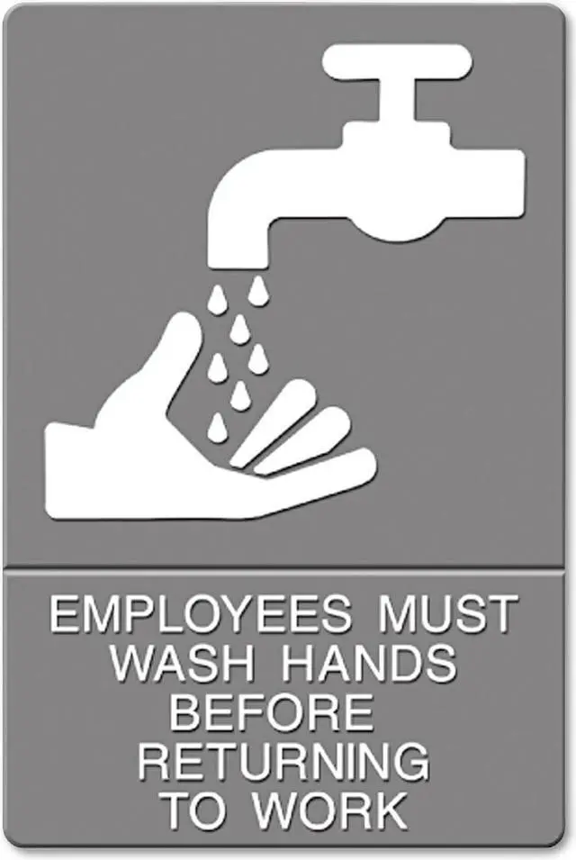 Alt view image 3 of 4 - ADA Sign, Employees Must Wash Hands... Tactile Symbol/Braille, 6 x 9, Gray