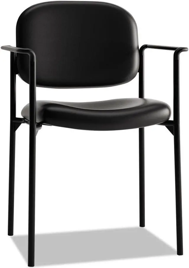 Alt view image 7 of 7 - HON Scatter Guest Chair with Arms- Leather Stacking Office Furniture,  Black (VL616)