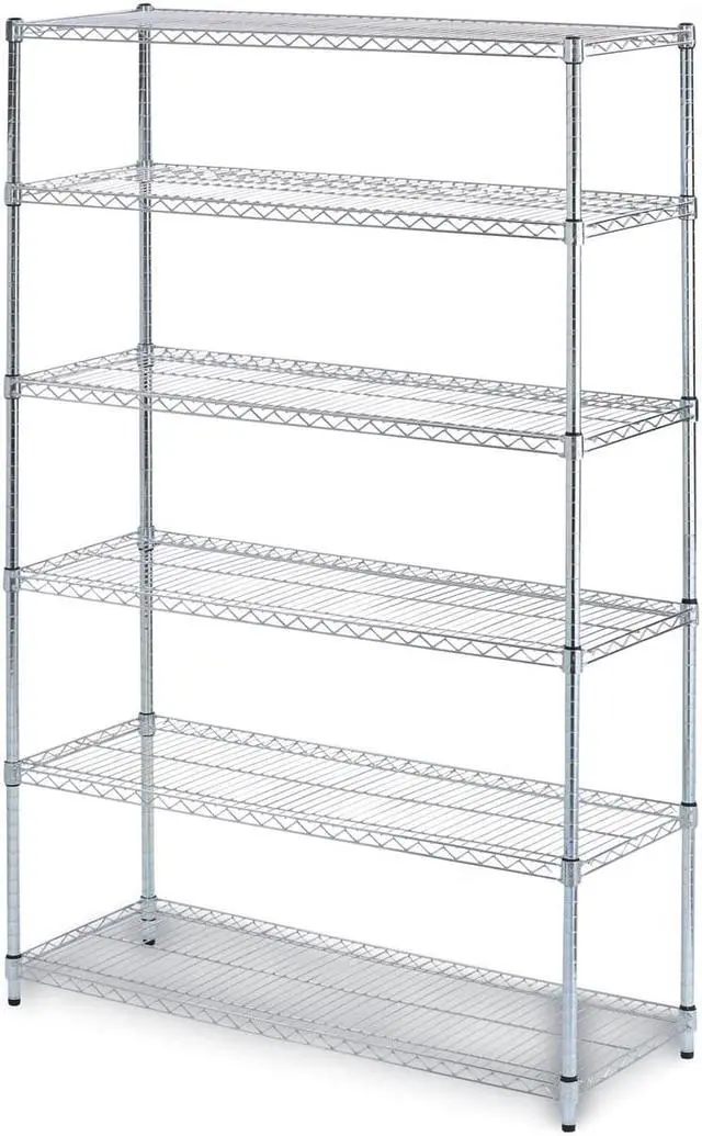 Alt view image 8 of 15 - Alera - 6TCOM1848SR - Commercial Wire Shelving, Six-Shelf, 48w x 18d x 72h, Silver