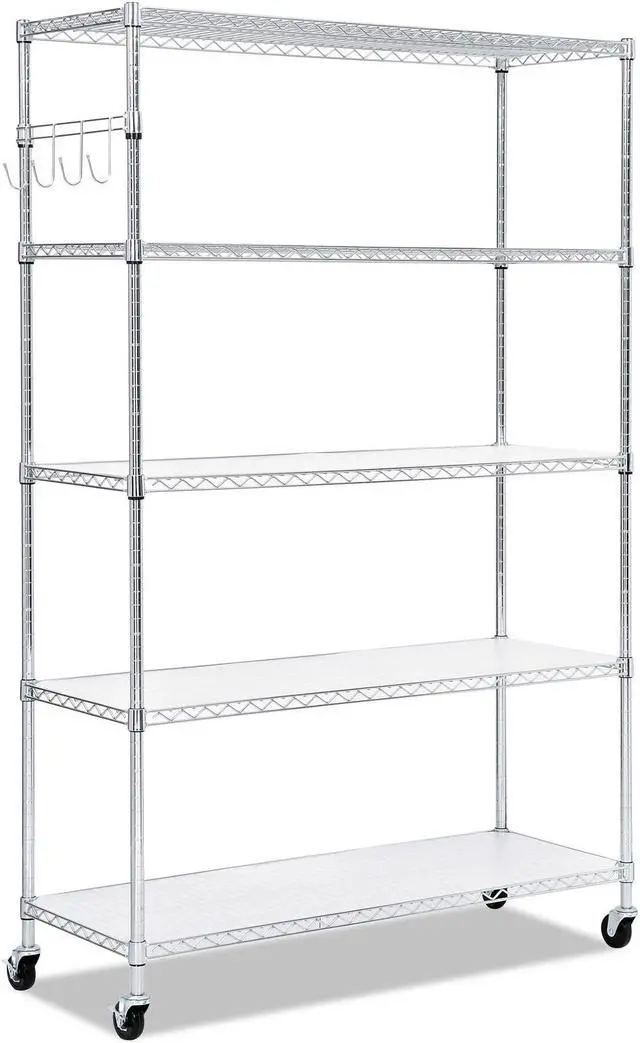 Alt view image 10 of 10 - Alera SW654818SR 5-Shelf Wire Shelving Kit with Casters & Shelf Liners, 72 x 48 x 18 in. - Silver