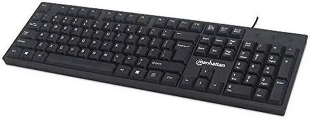 Main image of Manhattan 104-key Black Wired Keyboard with Built-in 5 ft. (1.5 m) USB-A Cable and LED Indicator Lights
