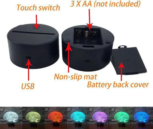 Alt view image 5 of 5 - Shape 3D Illusion Lamp 7 Color Change Touch Switch LED Night Light Acrylic Desk lamp Atmosphere Lamp Novelty Lighting