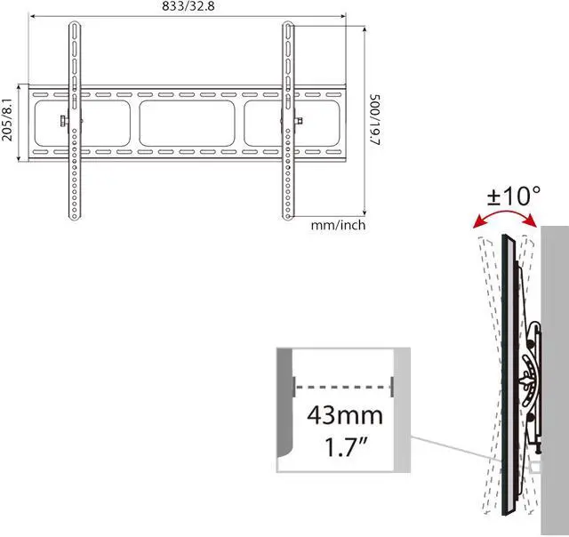 Alt view image 5 of 16 - Heavy Duty Low Profile Tilting Flat Panel Wall Mount, Max Panel Weight 60kg Designed for Most of 40-100 inch LED, LCD, OLED Flat Panels, Supports up to VESA 800x500mm BIGASSMOUNT60T Amer Mounts