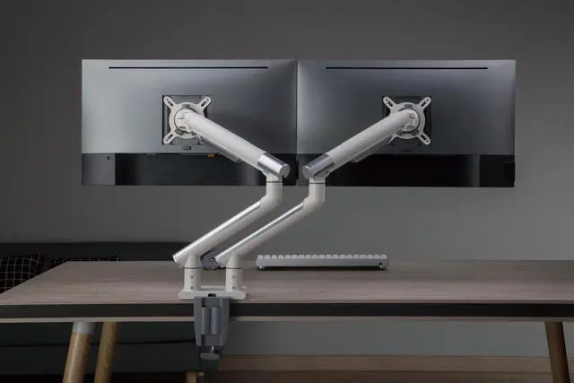 Alt view image 2 of 4 - Amer Mounts Dual Articulating Spring Monitor Arm [Arctic Edition] For 17"-32" Monitors 9kg Max Weight per Screen - Clamp and Grommet Base Mount Support - HYDRA2A - OEM