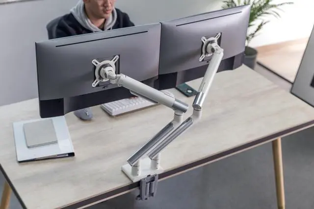 Alt view image 3 of 4 - Amer Mounts Dual Articulating Spring Monitor Arm [Arctic Edition] For 17"-32" Monitors 9kg Max Weight per Screen - Clamp and Grommet Base Mount Support - HYDRA2A - OEM