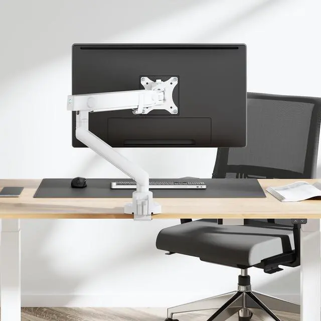 Alt view image 3 of 7 - Amer Mounts Single Articulating Heavy Duty Spring Monitor Arm For 15"-40" Monitors 12kg Max Weight per Screen - Clamp and Grommet Base Installation Included - HYDRA1B-W (WHITE)