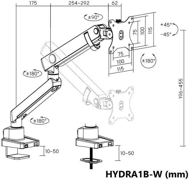 Alt view image 7 of 7 - Amer Mounts Single Articulating Heavy Duty Spring Monitor Arm For 15"-40" Monitors 12kg Max Weight per Screen - Clamp and Grommet Base Installation Included - HYDRA1B-W (WHITE)