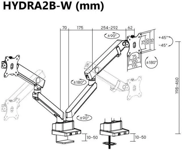 Alt view image 7 of 7 - Amer Mounts Dual Articulating Heavy Duty Spring Monitor Arm For 15"-35" Monitors 12kg Max Weight per Screen - Clamp and Grommet Base Installation Included - HYDRA2B-W (WHITE)