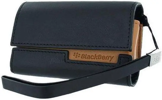 Main image of Blackberry Side Pouch Case in Black with Tan Accent and Removable Leather Wri...