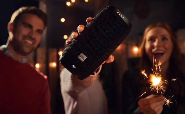 Alt view image 11 of 20 - JBL Link 10 Smart Voice-Activated Portable Wireless Bluetooth Speaker with Google Assistant, IPX7 Waterproof, Black