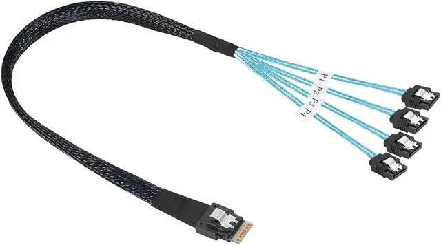 Alt view image 5 of 5 - Slim Line Mini SAS 4.0 SFF-8654 4i 38 Pin Host to 4 SATA 7 Pin Target Hard Disk Fanout Raid Cable 0.5M/1.6FT