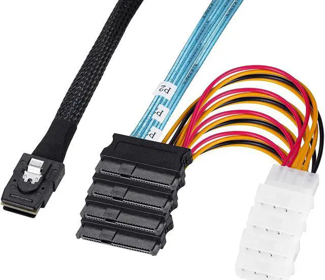 Main image of Internal Mini SAS 36 Pin SFF-8087 to 4X 29pin SFF-8482 connectors with 4X 4Pin Power Cable 0.5M/1.6FT