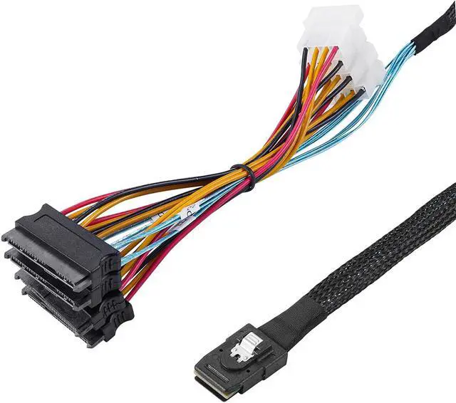 Alt view image 3 of 5 - Internal Mini SAS 36 Pin SFF-8087 to 4X 29pin SFF-8482 connectors with 4X 4Pin Power Cable 0.5M/1.6FT