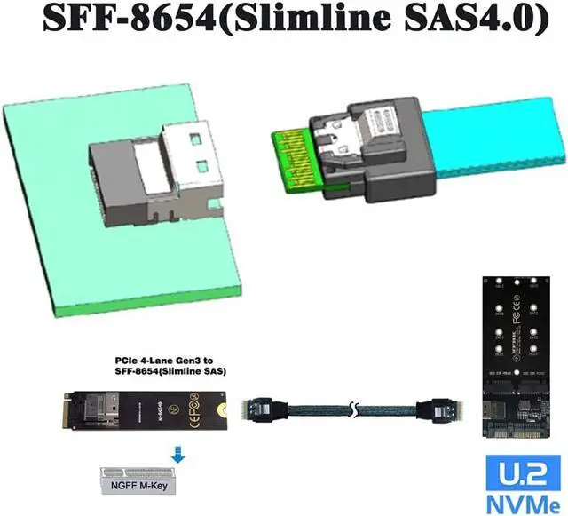 Alt view image 4 of 6 - SFF-8654 Male to SFF-8654 Male PCI-E Slimline SAS 4.0 SFF-8654 4i 38 Pin Host to SFF-8654 Slim SAS Target Cable 50cm