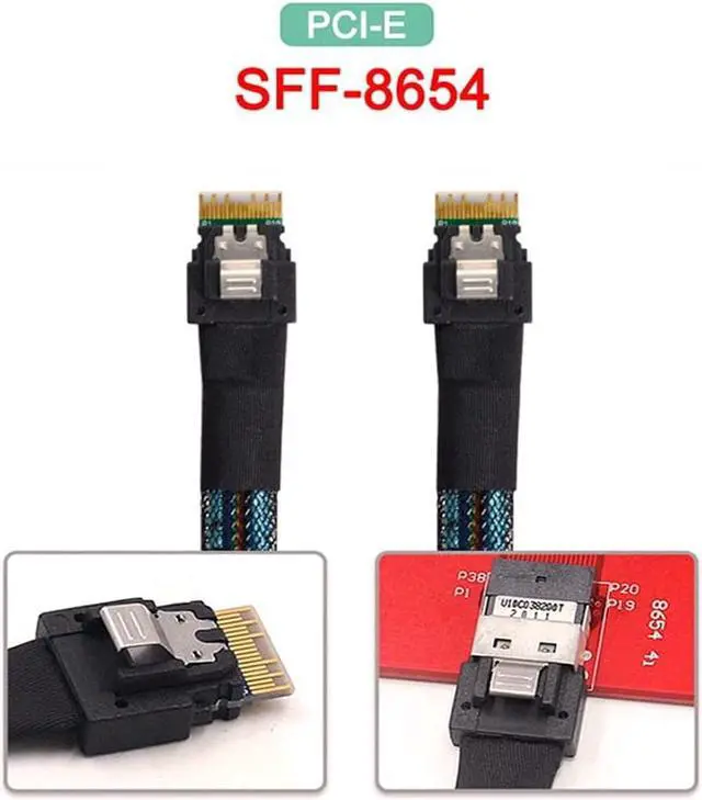 Main image of SFF-8654 Male to SFF-8654 Male PCI-E Slimline SAS 4.0 SFF-8654 4i 38 Pin Host to SFF-8654 Slim SAS Target Cable 50cm
