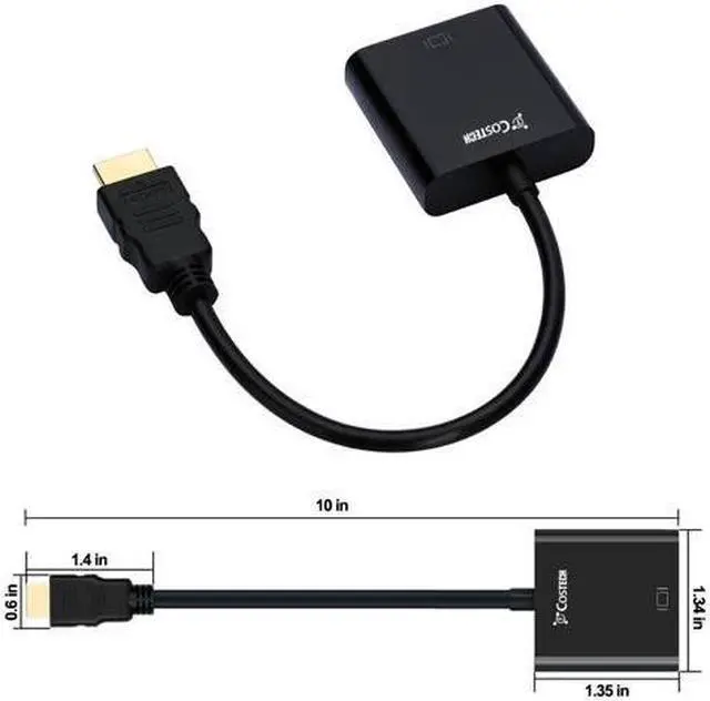 Alt view image 2 of 7 - HDMI to VGA Output, Costech HD 1080p Gold-plated Active TV AV HDTV Video Cable Converter Adapter Plug and Play for HDTVs, Monitors, Displayers, Laptop Desktop Computer (Black)