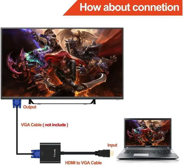 Alt view image 6 of 7 - HDMI to VGA Output, Costech HD 1080p Gold-plated Active TV AV HDTV Video Cable Converter Adapter Plug and Play for HDTVs, Monitors, Displayers, Laptop Desktop Computer (Black)