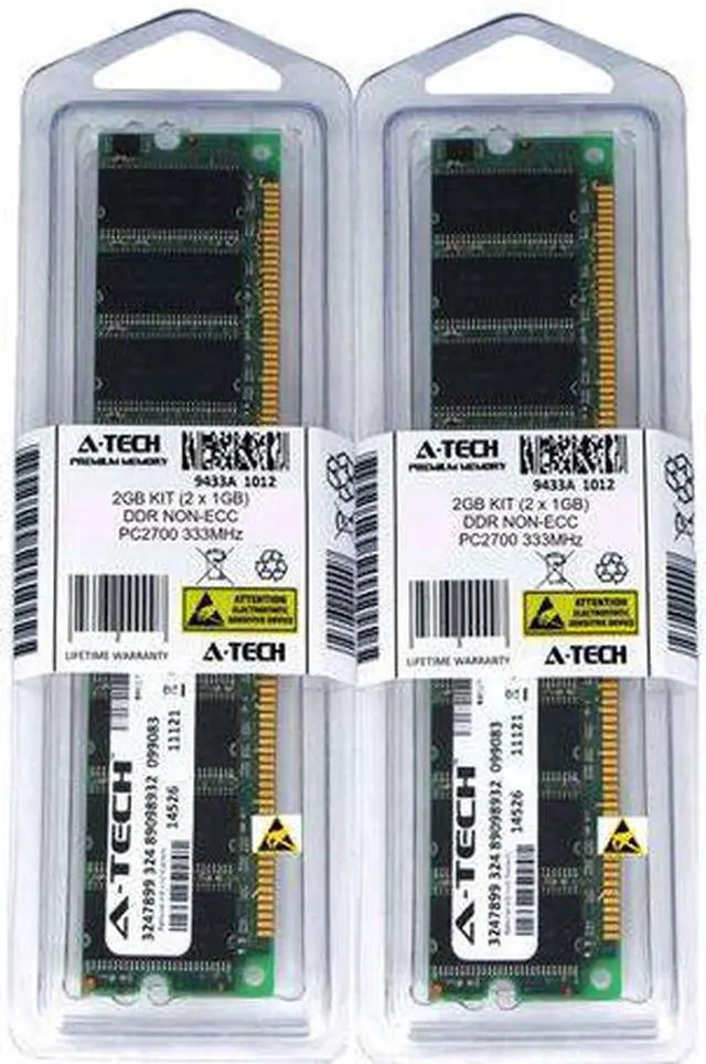 Main image of Atech 2GB Kit Lot 2x 1GB DDR Desktop PC2700 2700 333 333mhz 184-pin Memory Ram