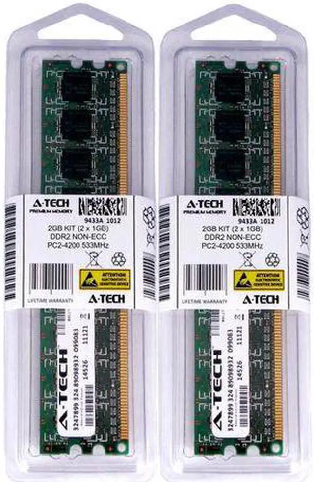 Main image of Atech 2GB Kit Lot 2x 1GB PC2-4200 4200 DDR2 DDR-2 533mhz 533 Desktop Memory RAM