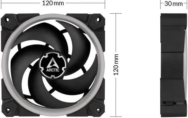 Alt view image 5 of 7 - ARCTIC BioniX P120 A-RGB (Bundle 3 pc, incl. A-RGB Controller) - 120 mm Pressure-Optimised Fan with A-RGB, PWM, Cooler, Fluid Dynamic Bearing, 400-2300 RPM - Black