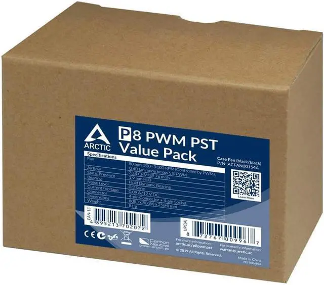 Alt view image 7 of 7 - ARCTIC P8 PWM PST (5 Pack) - 80 mm Case Fan, PWM Sharing Technology (PST), Pressure-Optimised, Very Quite Motor, Computer, Fan Speed: 200-3000 RPM - Black