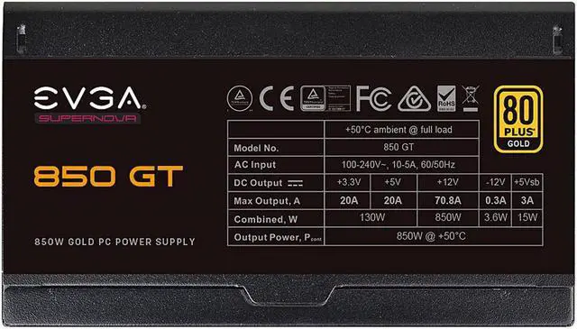 Alt view image 3 of 7 - EVGA Supernova 850 GT, 80 Plus Gold 850W, Fully Modular, Auto Eco Mode with FDB Fan, Includes Power ON Self Tester, Compact 150mm Size, Power Supply 220-GT-0850-Y1