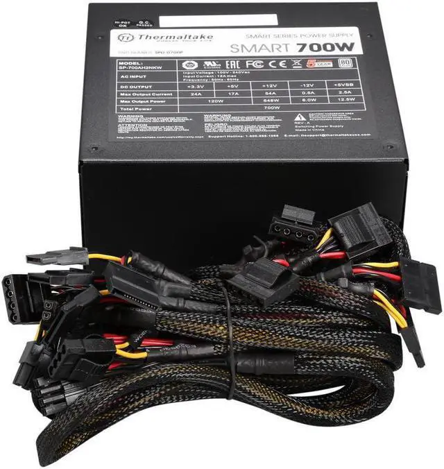 Alt view image 5 of 7 - Thermaltake Smart 700W 80+ White Certified PSU, Continuous Power with 120mm Ultra Quiet Fan, ATX 12V V2.3/EPS 12V Active PFC Power Supply PS-SPD-0700NPCWUS-W