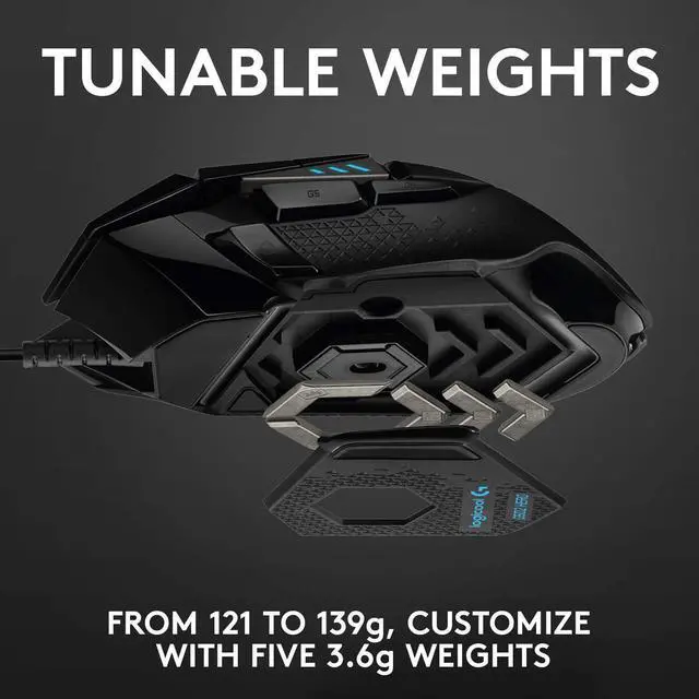 Alt view image 4 of 7 - Logitech G502 HERO High Performance Wired Gaming Mouse, HERO 25K Sensor, 25,600 DPI, RGB, Adjustable Weights, 11 Programmable Buttons, On-Board Memory, PC / Mac