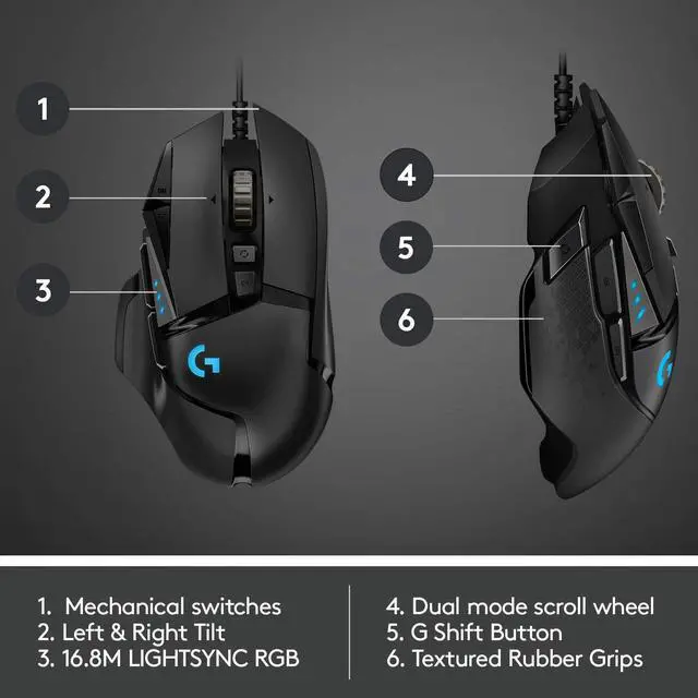 Alt view image 6 of 7 - Logitech G502 HERO High Performance Wired Gaming Mouse, HERO 25K Sensor, 25,600 DPI, RGB, Adjustable Weights, 11 Programmable Buttons, On-Board Memory, PC / Mac