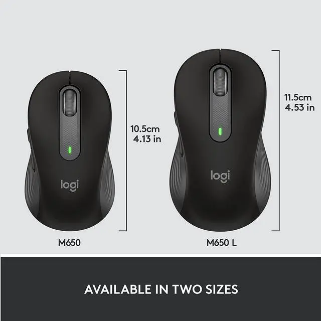 Alt view image 3 of 7 - Logitech Signature M650 L Full Size Wireless Mouse - for Large Sized Hands, 2-Year Battery, Silent Clicks, Customizable Side Buttons, Bluetooth, Multi-Device Compatibility - Black