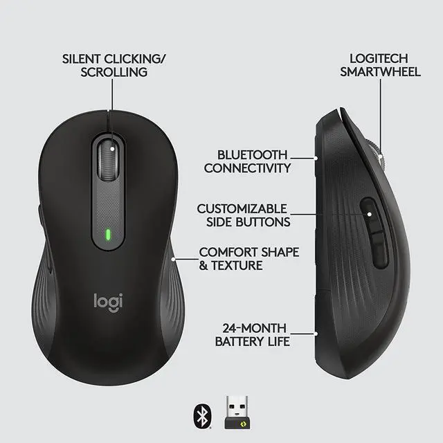 Alt view image 6 of 7 - Logitech Signature M650 L Full Size Wireless Mouse - for Large Sized Hands, 2-Year Battery, Silent Clicks, Customizable Side Buttons, Bluetooth, Multi-Device Compatibility - Black