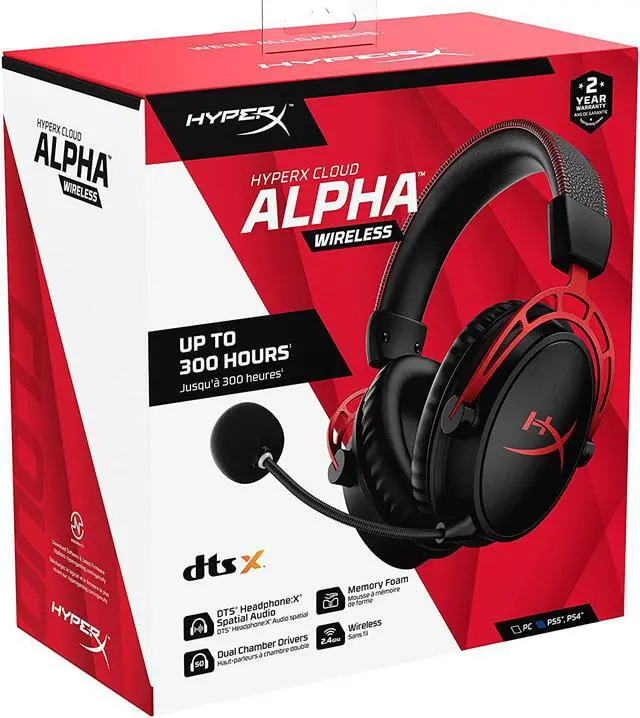 Alt view image 7 of 7 - HyperX Cloud Alpha Wireless - Gaming Headset for PC, 300-hour battery life, DTS Headphone:X Spatial Audio, Memory foam, Dual Chamber Drivers, Noise-canceling mic, Durable aluminum frame