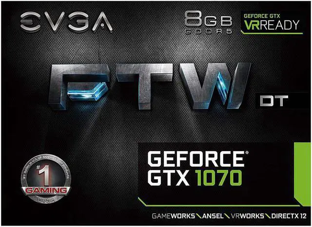 Alt view image 7 of 7 - EVGA GeForce GTX 1070 FTW DT GAMING ACX 3.0, 8GB GDDR5, RGB LED, 10CM FAN, 10 Power Phases, DX12, 08G-P4-6274-KR Video Graphics Card