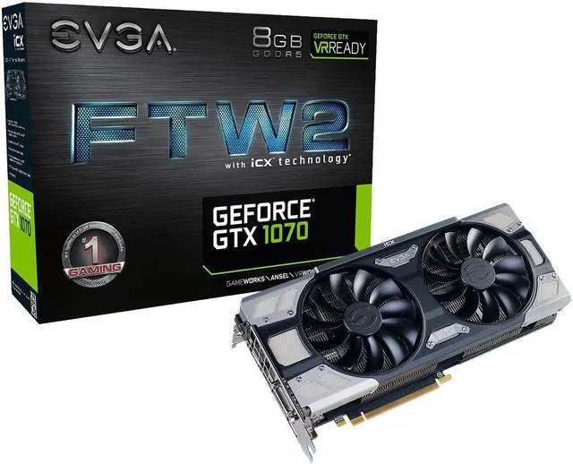 Alt view image 2 of 2 - EVGA GeForce GTX 1070 FTW2 Gaming, 8GB GDDR5, iCX Technology - 9 Thermal Sensors & RGB LED G/P/M, Asynch Fan, Optimized Airflow Design Graphics Card 08G-P4-6676-KR