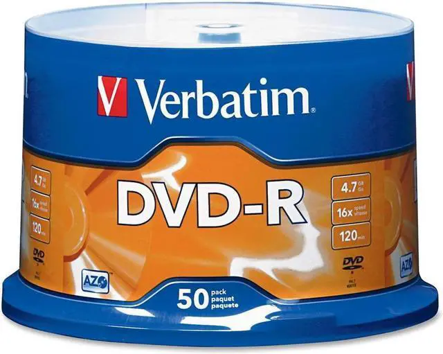 Main image of Verbatim 4.7GB 16X DVD-R 50 Packs Spindle Disc with Advanced Azo Recording Dye Model 95101