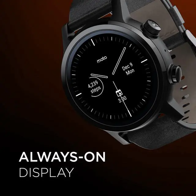 Alt view image 5 of 9 - Motorola Moto 360 3rd Gen Smartwatch - Phantom Black Stainless Steel Case With 20mm Band, All-day Battery, WearOs, & DLC coating for increased scratch-protection