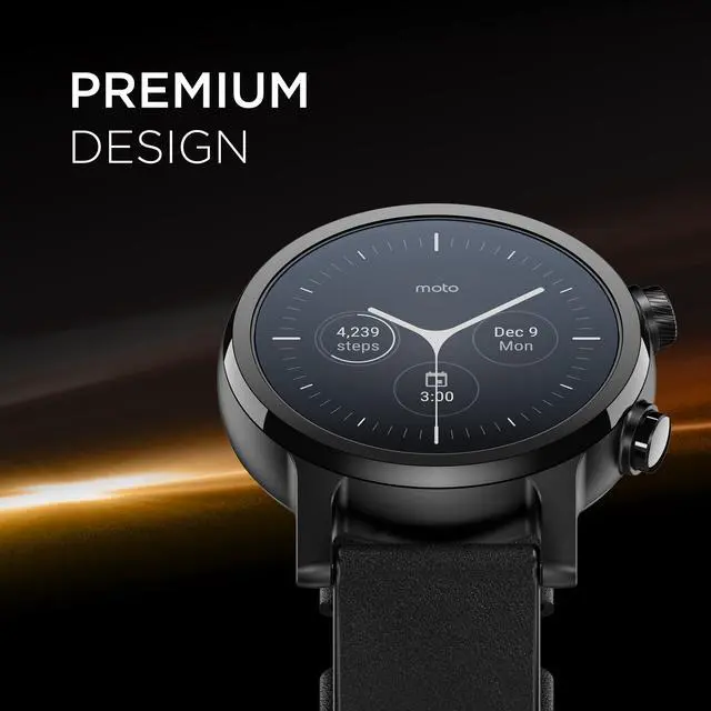 Alt view image 2 of 9 - Motorola Moto 360 3rd Gen Smartwatch - Phantom Black Stainless Steel Case With 20mm Band, All-day Battery, WearOs, & DLC coating for increased scratch-protection