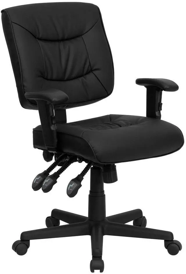 Alt view image 4 of 19 - Flash Furniture GO-724H-BK-LEA-GG High Back Black Leather Overstuffed Executive Office Chair