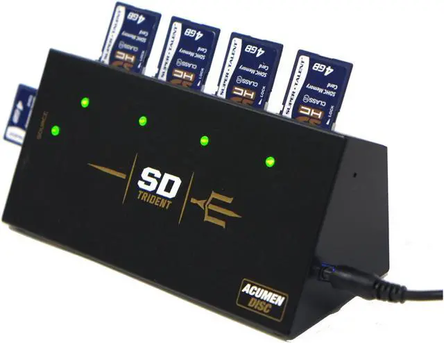 Alt view image 2 of 8 - Acumen Disc SD Trident - 1 to 4 Secure Digital / MicroSD / TF Compact Duplicator - Autostart Cloner Copier (35MB per Second)